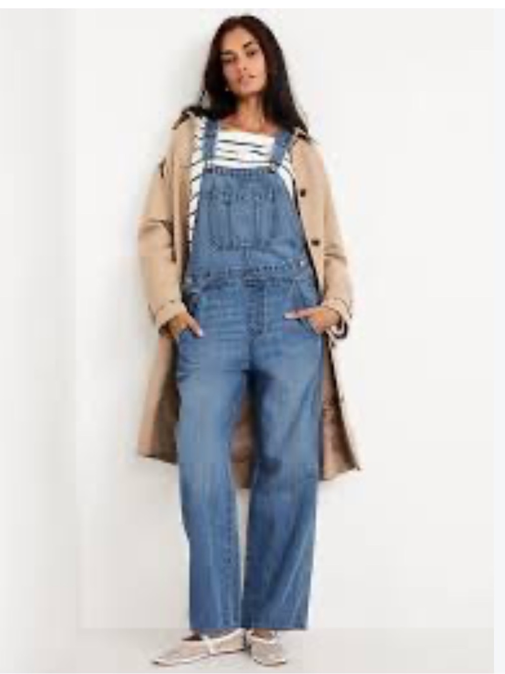 Baggy Wide Leg Blue jeans cotton Denim Overalls Women OLD NAVY size 10 petite